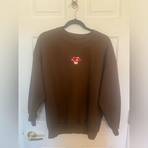 Brown Sweatshirt with 🍄 Embroidered Mushroom
